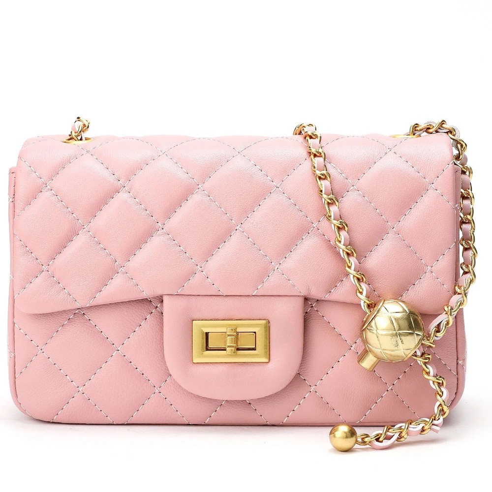 Tiffany & Fred Paris Quilted Sheepskin Leather Shoulder Crossbody Bag - Pink